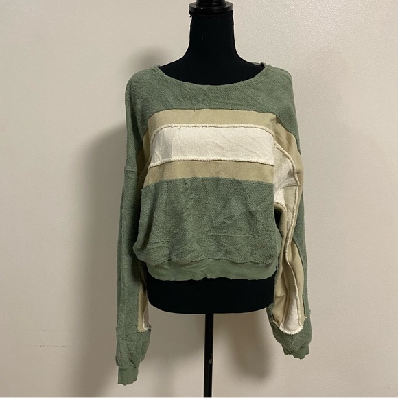 Free People Sweatshirt Women’s Size Medium Moss Paulo Alto Striped Sweatshirt - Picture 1 of 16